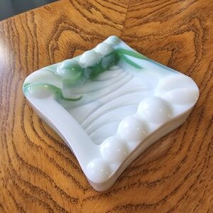 Vintage Westmoreland Mint Green White Marble Slag Glass Square Diamond Ashtray